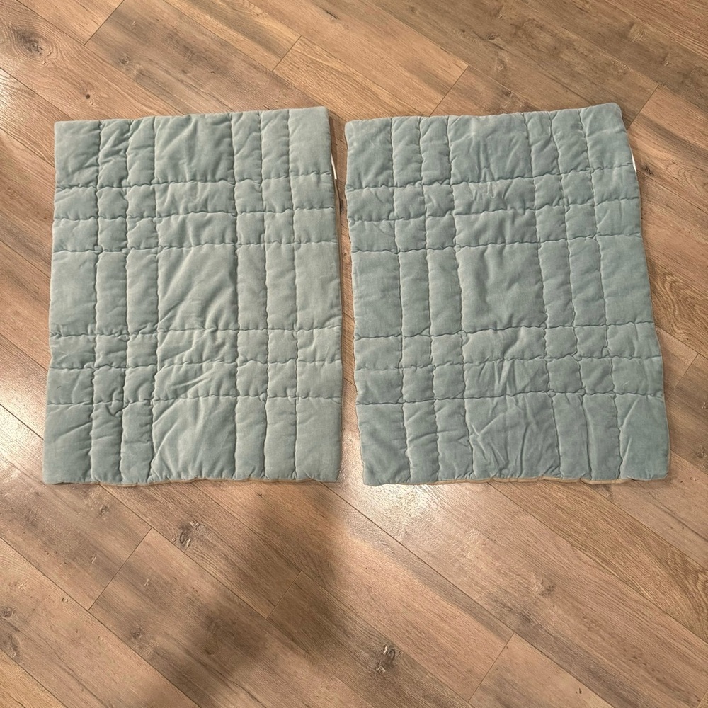 Pair Pottery Barn Velvet Linen Box Stitch Standard Pillow Shams Blue Set of 2